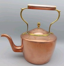 Vintage Copper Kettle With Brass Elements Swan Spout (C33)