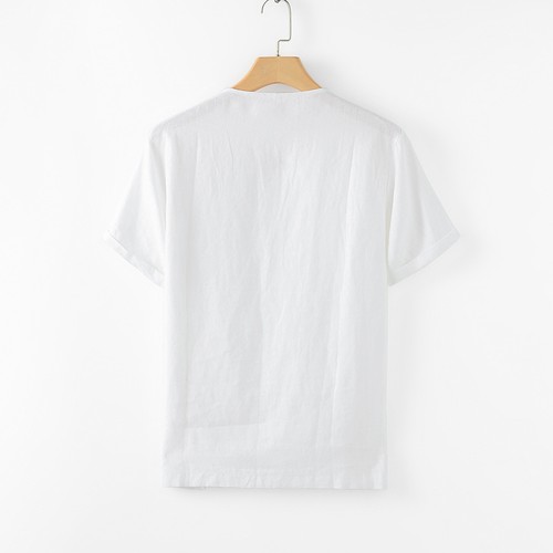 Mens Short Sleeve Linen Round Neck T Shirts Tops Summer Casual Loose Pullover sz - Bild 4 von 15