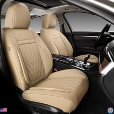 KEYOOG 2-Seater Car Seat Covers - Waterproof Nappa Leather, Beige, Airbag Safe