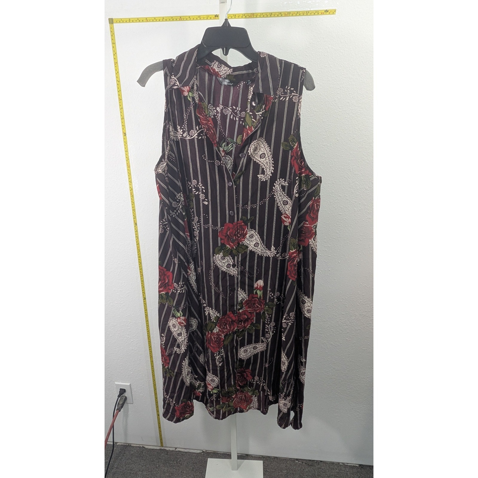 Mlle Gabrielle Womens 2X Floral Paisley Striped Sleeveless Button Down Dress