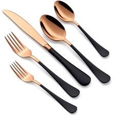 20-Piece Rose Gold Black Silverware Set for 4 Flatware Cutlery Kitchen Utensils