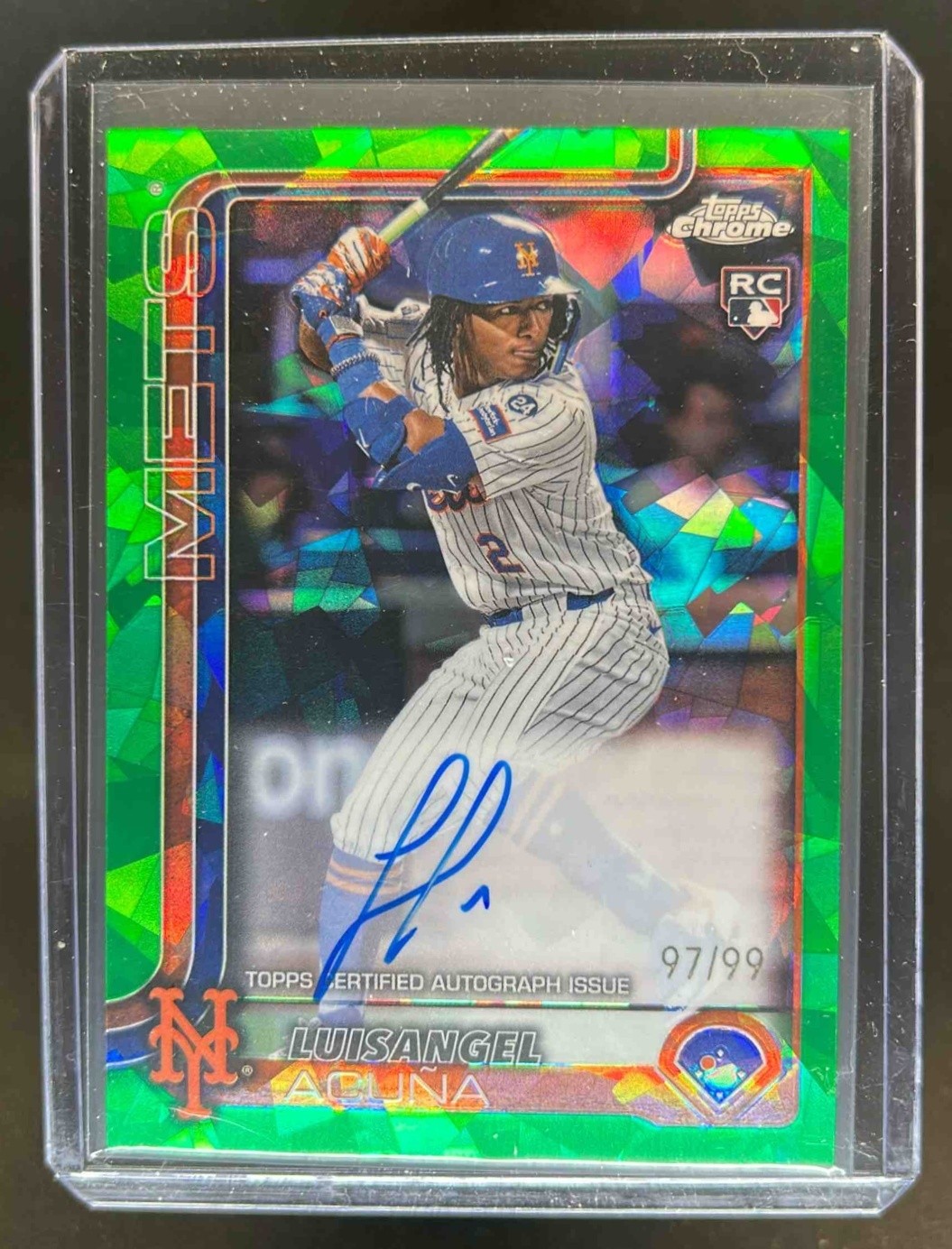 2025 Topps Chrome Sapphire Luisangel Acuna Rookie Auto RC Green Refractor #97/99