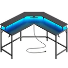 Huuger L Shaped Gaming Desk Power Outlets Led Lights Computer Desk Monitor