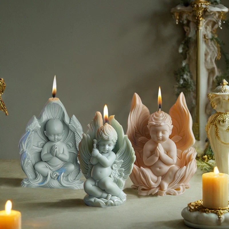 Molde para velas Little Angel silicona hormigón yeso reutilizable decoración del hogar molde hágalo usted mismo Foto 4 de 4