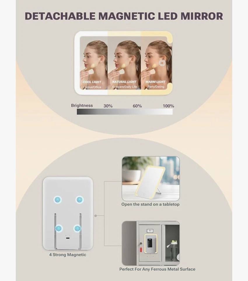 Caja de Maquillaje Qislee Mini con Espejo Iluminado Desmontable, Estuche Pequeño Impermeable Foto 3 de 4