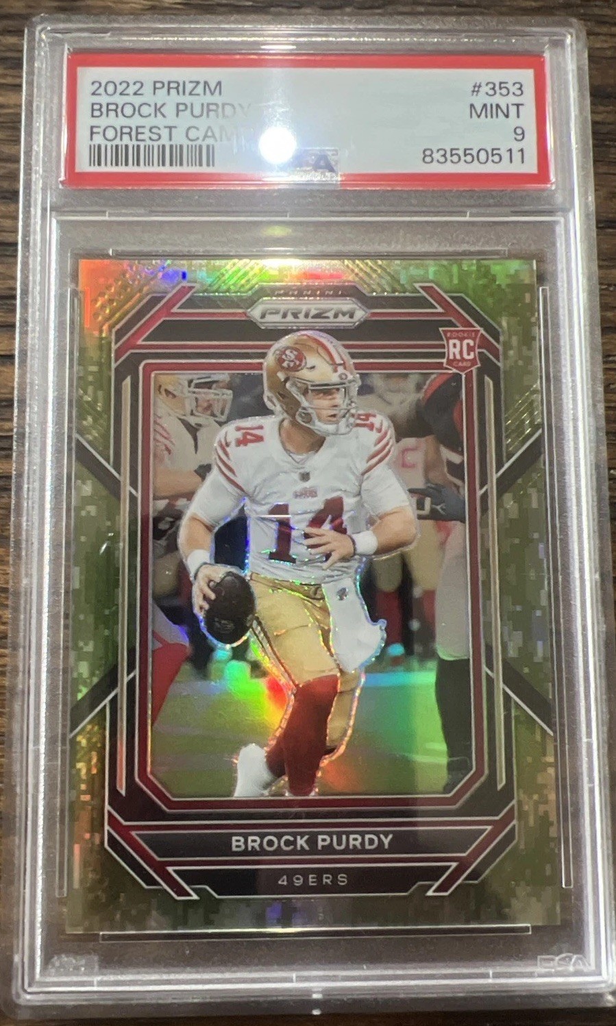 2022 Brock Purdy Prizm Forest Camo RC /15 PSA 9 Mint 