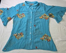 Figueroa  Flower Women Sz M Embroidered Peasant Blouse Boho Cottagecore Hippie