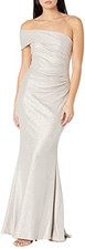 Eliza J Women's ONE Shoulder Long Dress with Side Tucks Champagne Size 8