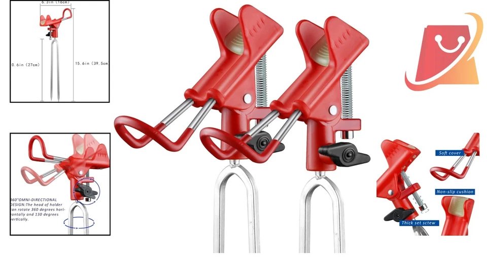 Paquete de 2 soportes para caña de pescar de nailon ajustables 360° banco soporte de tierra Foto 2 de 4