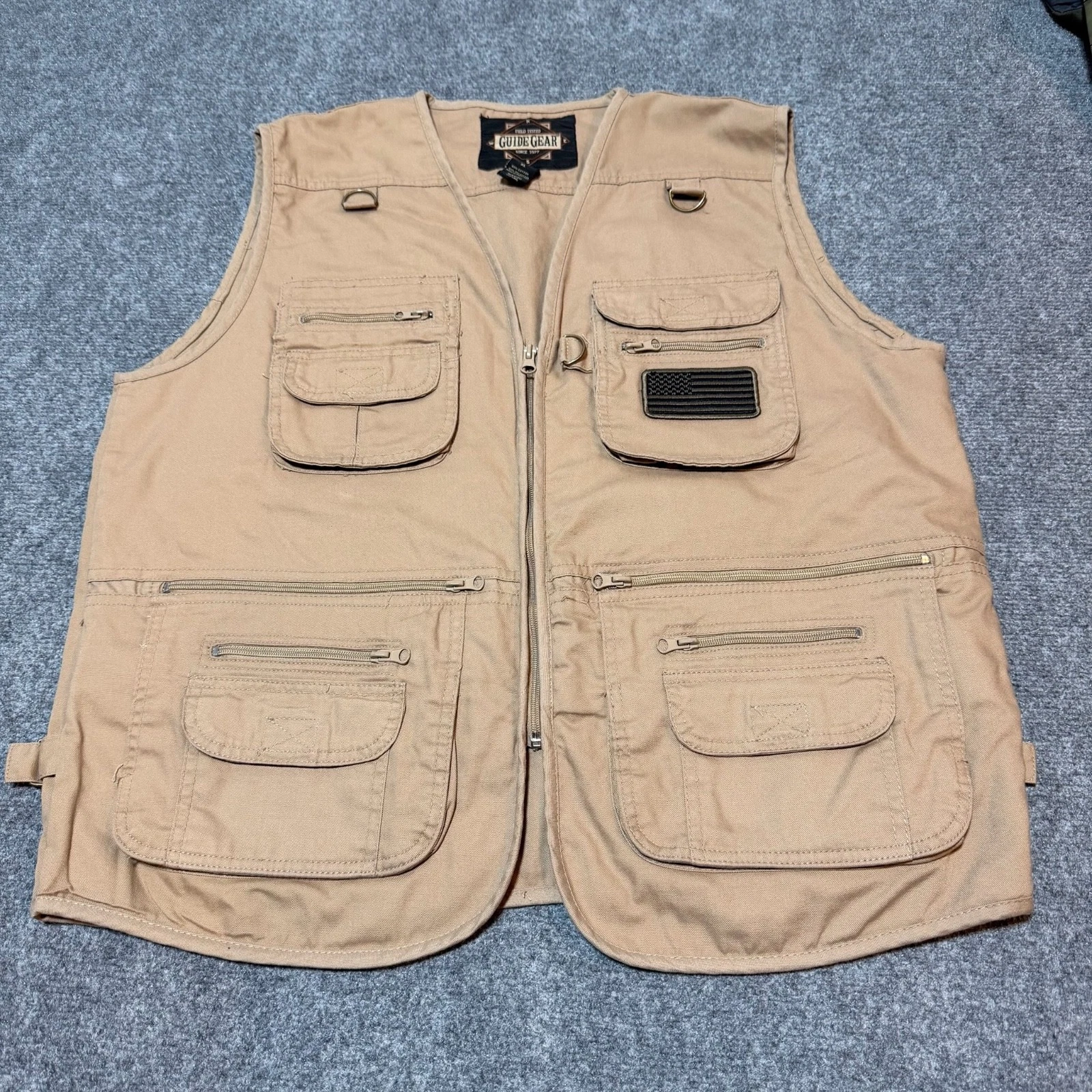 NEW Guide Gear Vest Mens Extra Large Khaki Cotton Blend Full Zip Pockets Fishing