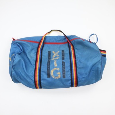 Puma XTG Cross Training Group Duffle Bag Blue Gold Stripe Gym Vtg 90s Double Zip
