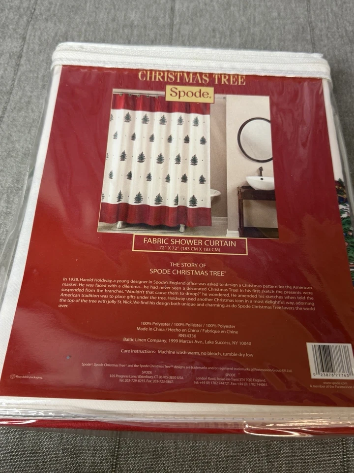 Cortina de ducha de tela Spode árbol de Navidad 72x72 nueva en paquete Foto 3 de 4