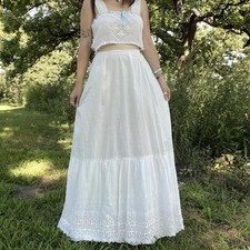 Early 1900s Edwardian Cotton Petti Coat Eyelet Maxi Skirt