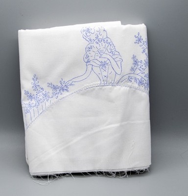 Herrschners Stamped Pillowcase Needlework Project Blue Colonial Woman Design