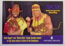 HULK HOGAN MACHO MAN RANDY SAVAGE Dual Signed Autographed WWF WWE WCW Promo Card