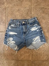 American Eagle Comfort Stretch Waistband 00 Blue Jean Denim 90s Boyfriend Shorts