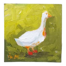 Funny Goose Original Oil Painting Bird Semi Abstract Art Handmade Wall Art 4x4