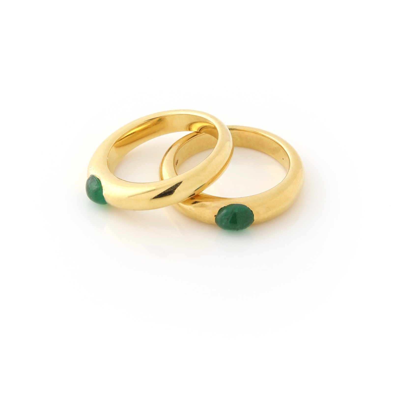 Emerald Cabochon Stackable Ring 18k yellow gold S… - image 2