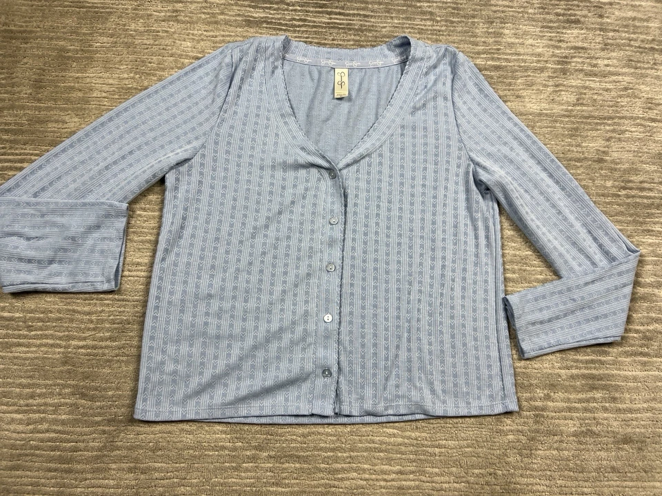 Jessica Simpson 2 Piece Pajama Set Womens XL Blue Long Sleeve Pants Button Up - Image 2 of 4