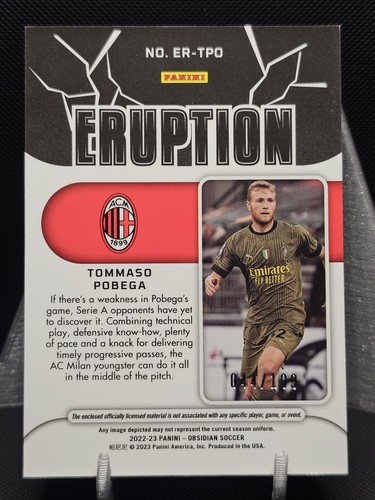 2022-23 Panini Obsidian Soccer Eruption Patch /199 Tommaso Pobega #ER-TPO - Picture 2 of 3