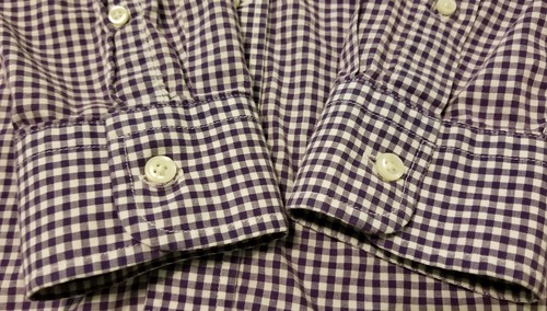 Gap Mens Medium Button Front Shirt Gingham 100% Cotton Purple White - Picture 2 of 7