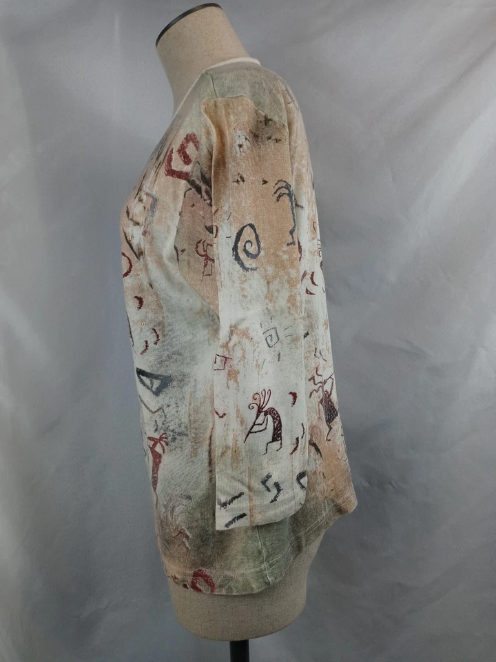 Camisa para mujer Kokopelli Design Cactus Bay grande cuello en V manga 3/4 - suroeste Foto 2 de 4