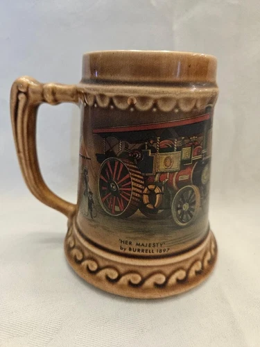 Vintage McCoy Pottery Mug Stein Steam Tractor 1897 Her Majesty by Burrell