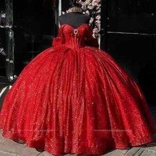 Elegant Red Princess Quinceanera Dresses Off-Shoulder Ball Gown Birthday Party