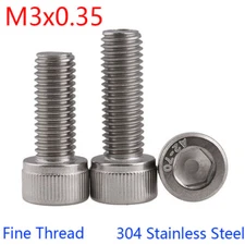M3 - 0.35 Fine Thread 304 Stainless Steel Socket Head Caps Screws Metric DIN912