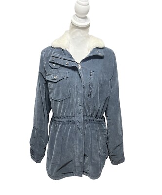 Anthropologie Marrakech MCMCC Grey Blue Anorak Corduroy Faux Fur Jacket Size L