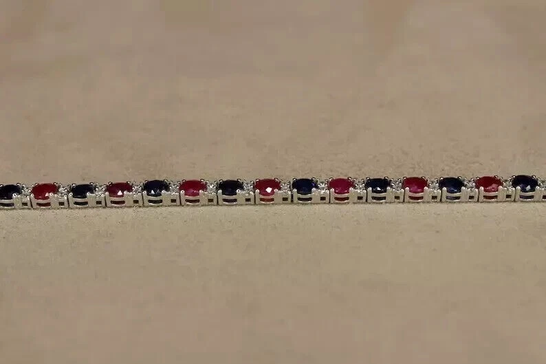 5Ct Round Cut Lab-Created Pink Ruby Women Wedding Bracelet 14K White Gold Plated - Image 3 of 4