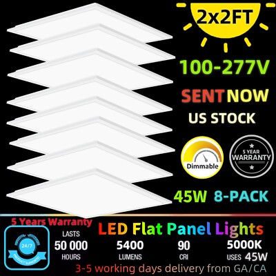 2x2 LED Drop Ceiling Light 5000K 0-10V Dimmable LED Flat Panel Light 24x24 8pack