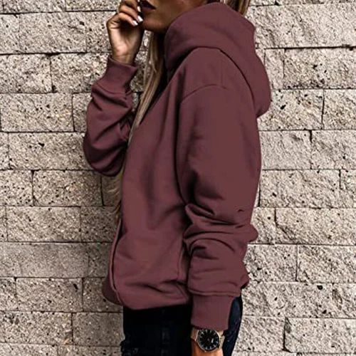 Ladies Loose Fit Long Sleeve Pullover Women Fall Warm With Pocket Hooded Tops - Picture 21 of 80