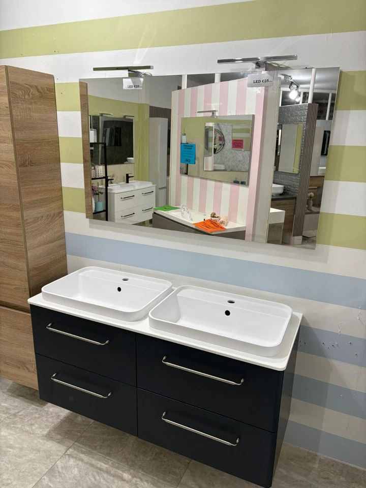 MOBILE BAGNO BLU MATT  DOPPIO LAVABO APPOGGIO  PER ARREDO MODERNO - Immagine 3 di 4