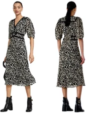 ba&sh Adore Textured V-neck Black & Hint Of Metallic Midi Dress Size XS Lined