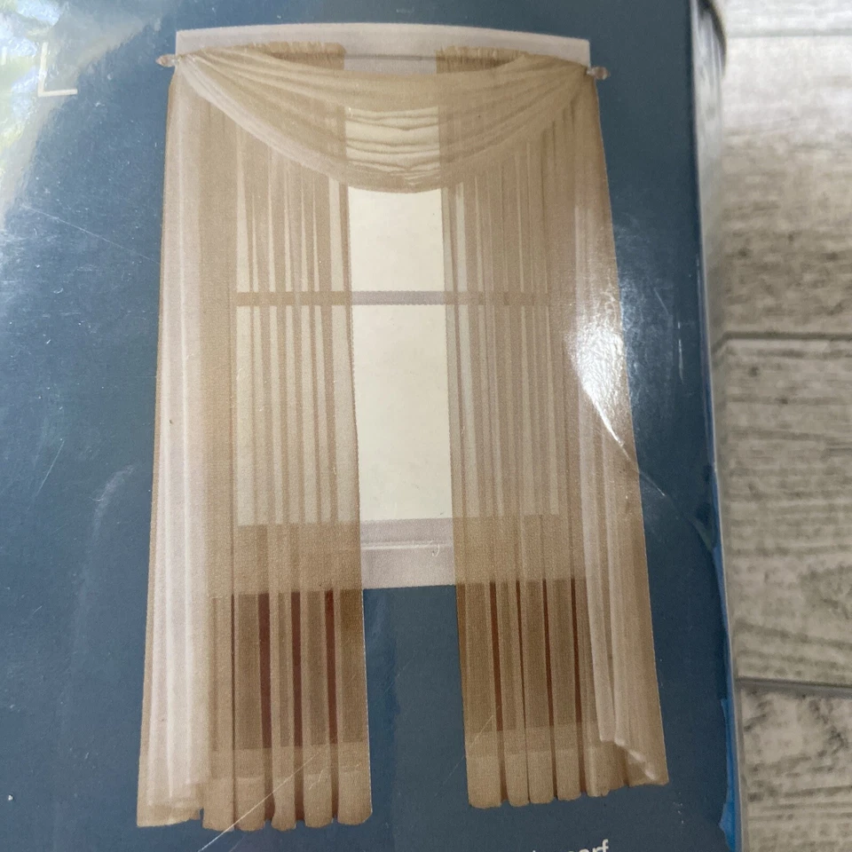 ESSENTIAL HOME VOILE SHEER TAUPE WINDOW SCARF 59 x 216 New - Image 2 of 4