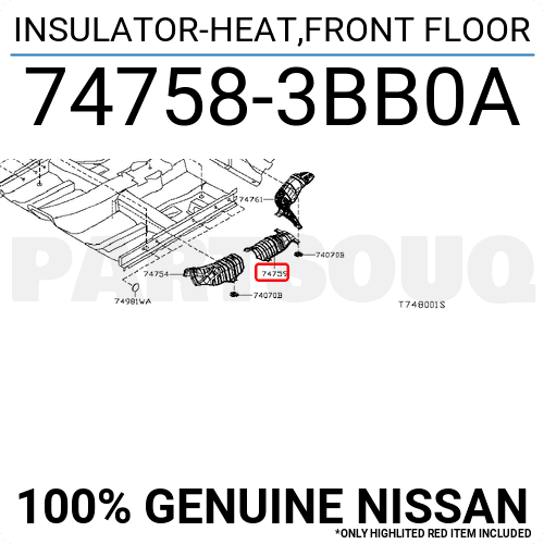 747583BB0A Genuine Nissan INSULATOR-HEAT,FRONT FLOOR 74758