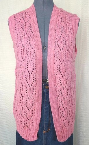 Chaleco Vintage Rosa Tejido Frente Abierto Talla MED? Busto 38" - Imagen 3 de 9