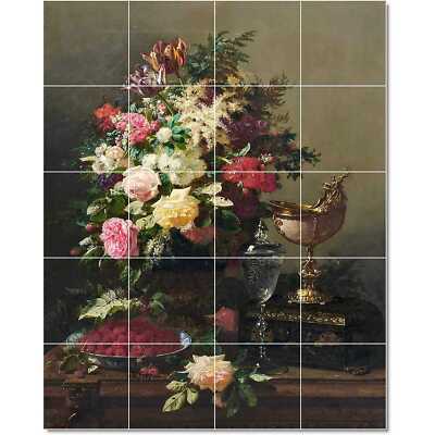 Mural De Carrelage Floral Jan Van Huysum 36x48 Pouces - 12 Carreaux 12x12 Pouces, Neuf, Céramique