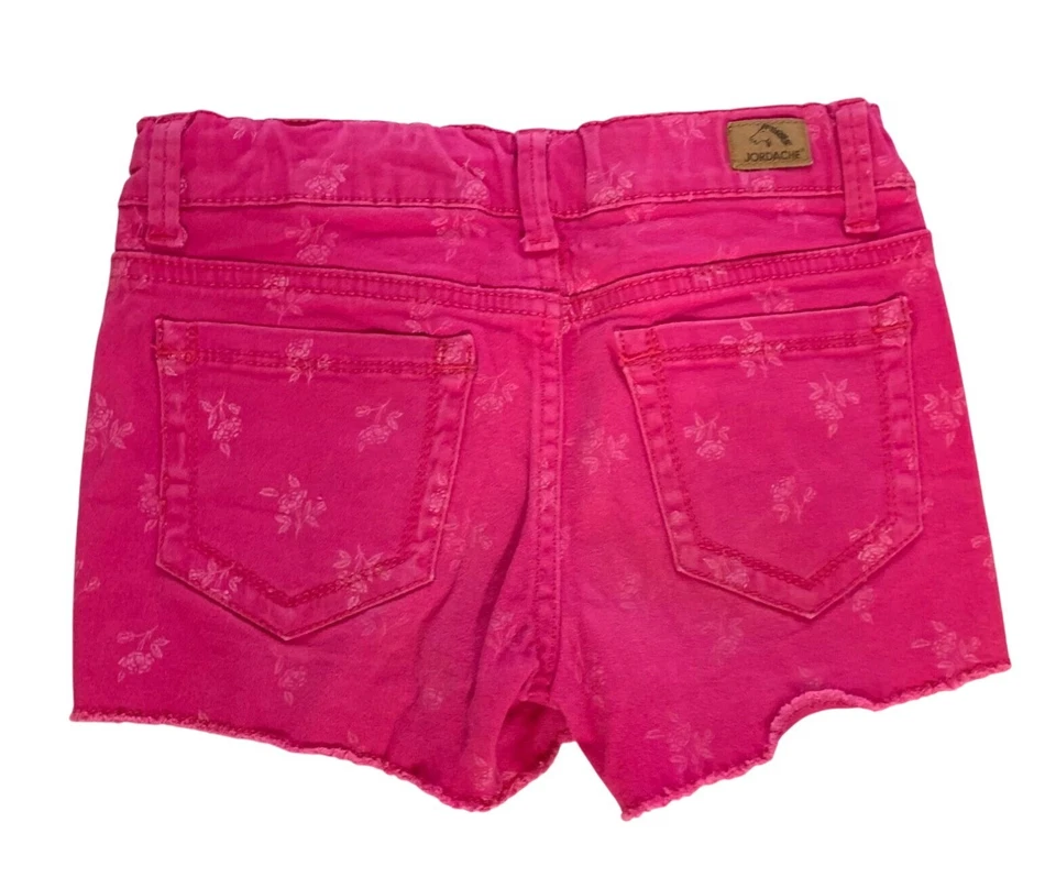 Pantalones Cortos Vintage Y2k Jordache Niñas 7 Rosa Floral Dobladillo Crudo Corte Botín Ajustado Foto 4 de 4