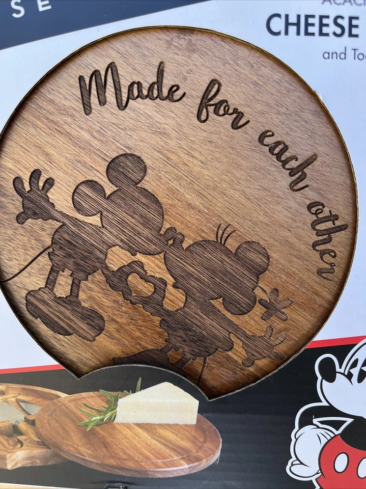 Disney Classics Mickey and Minnie Mouse Brie Acacia Wood Cheese Board Set New - Image 2 of 4