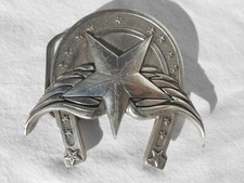 Vintage Western Flying Star Horseshoe Solid Pure Pewter 2004 Belt Buckle 4636