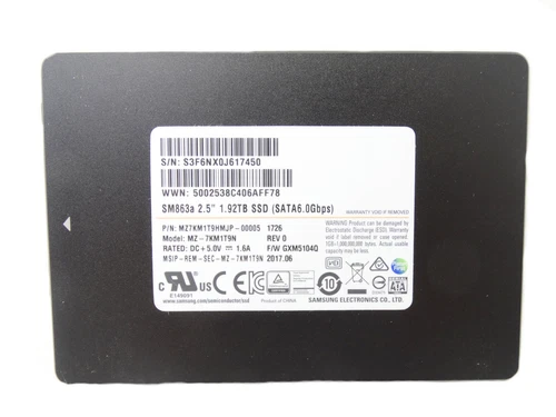 Samsung SM863a 2.5" 1.92TB SSD (SATA 6.0Gbps) MZ7KM1T9HMJP -00005 MZ-7KM1T9N - Picture 1 of 2