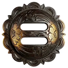 WESTERN SADDLE HEADSTALL TACK ANTIQUE COPPER ENGRAVED SLOTTED CONCHO 1-1/4"