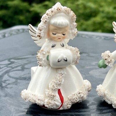 Holt Howard Christmas Angel Candle Holder Pair - Spaghetti Trim