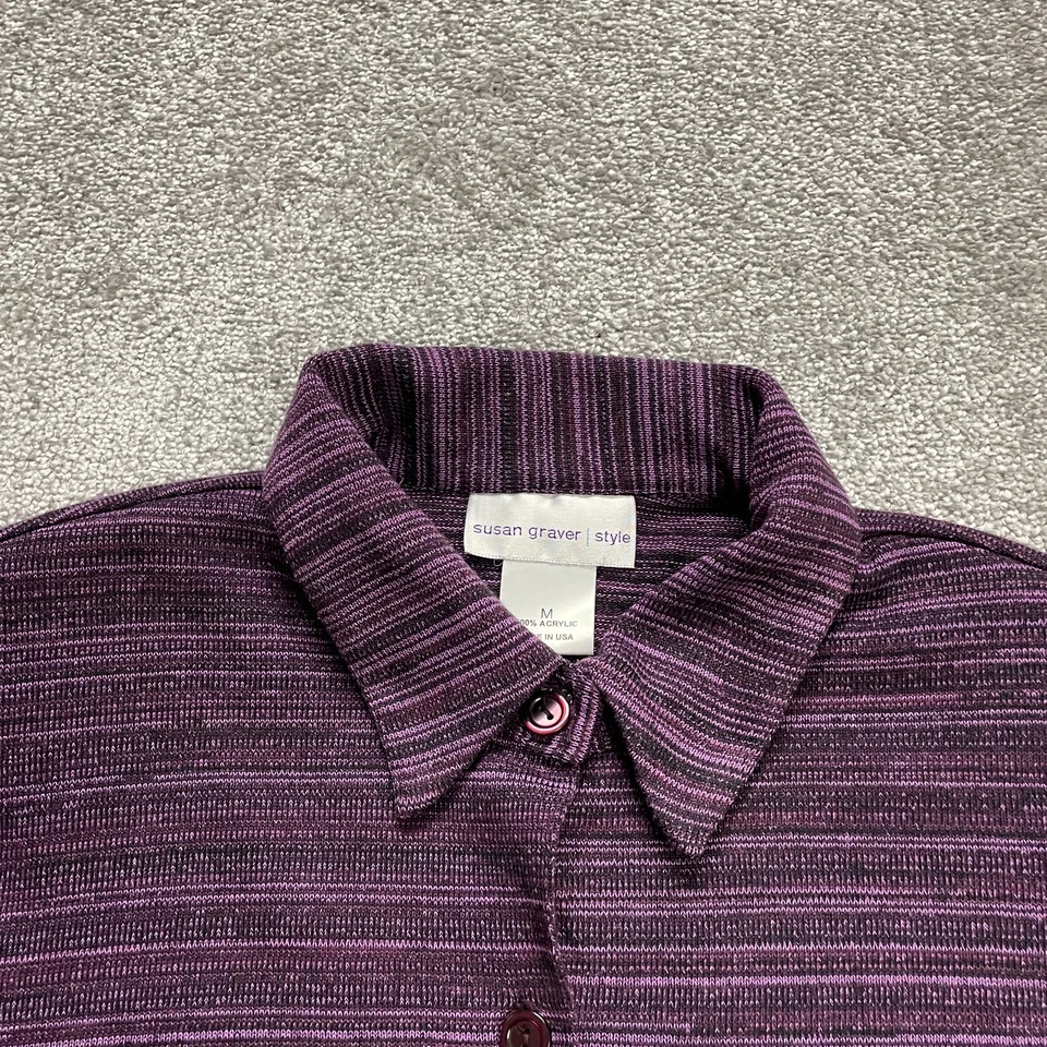 Camisa Susan Graver Abotonada Mujer Mediana Púrpura Manga Larga Top Cuello Túnica Foto 2 de 4