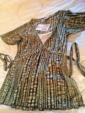 NINE & CO NINE WEST WOMANS GREEN SAFARI TUNIC BLOUSE TOP RUFFLE SLEEVE NWT SZ S