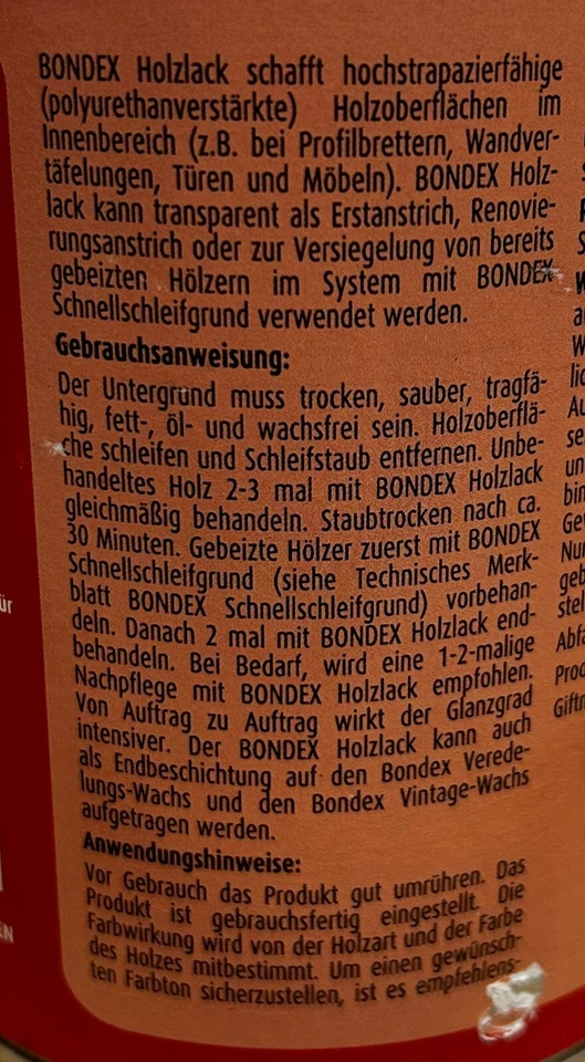 BONDEX Holzlack transparent 0,75L Klarlack strapazierfähig für Innenraum Möbel - Bild 4 von 4