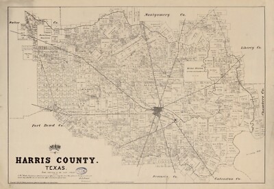 A4 Reprint of American Cities Towns States Map Harris County Texas