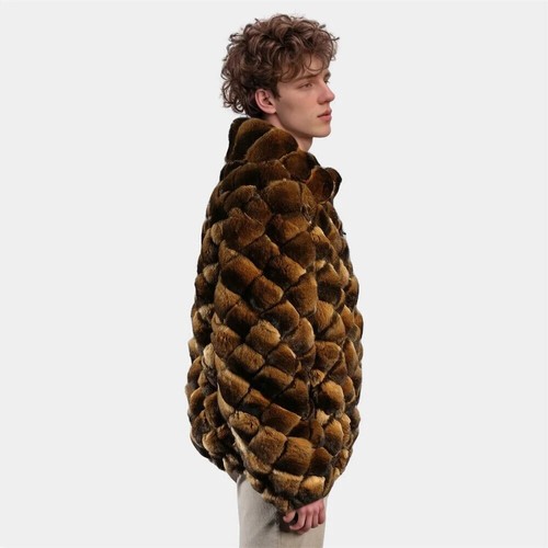Fashion Men's Real Natural Rex Rabbit Fur Coat Winter Lapel Collar Bomber Jacket - Picture 8 of 20